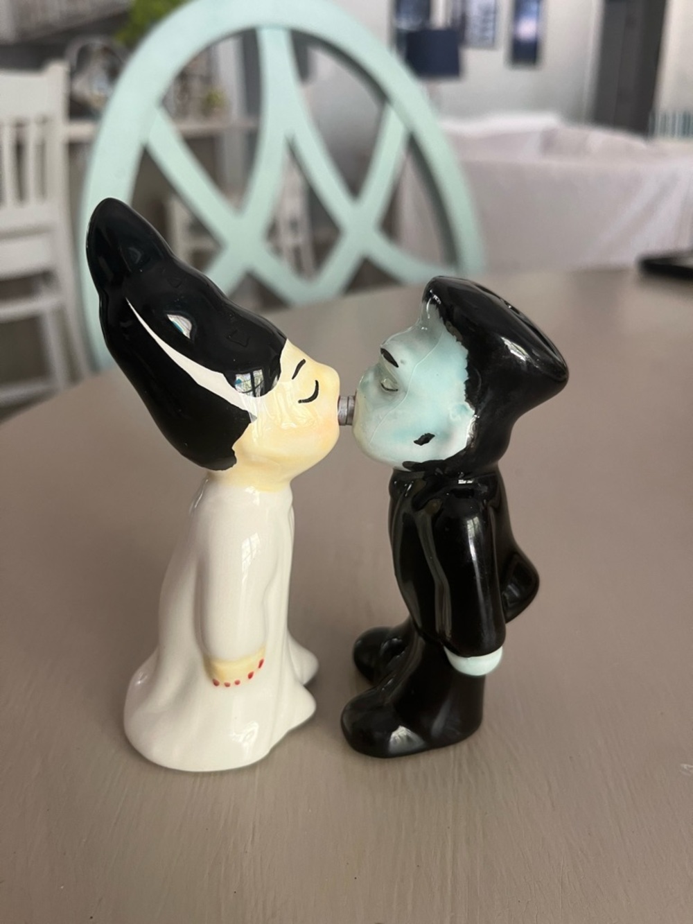 Bride and Groom Ceramic Salt & Pepper Shakers - Black & White